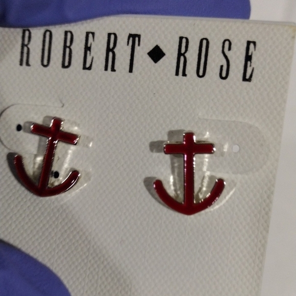 Robert Rose Silver-Tone Red Anchor Post Earrings – Nautical-Inspired Women’s - Picture 6 of 8